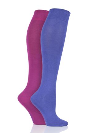 Ladies 2 Pair SOCKSHOP Plain and Patterned Bamboo Knee High Socks with Smooth Toe Seams