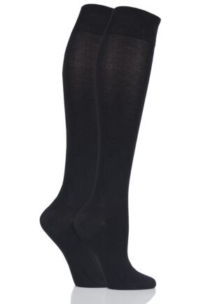 2 Pair Plain and Patterned Bamboo Knee High Socks with Smooth Toe Seams Ladies - SOCKSHOP