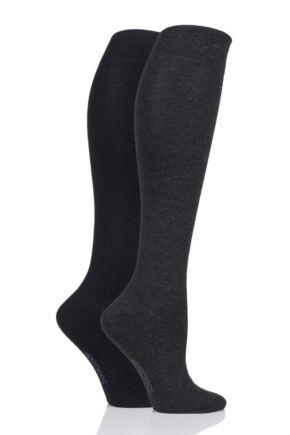 Ladies 2 Pair Sockshop Plain Bamboo Knee High Socks with Smooth Toe Seams