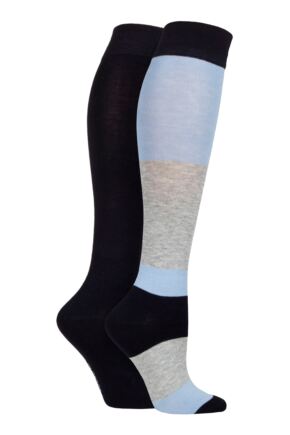 Ladies 2 Pair SOCKSHOP Plain and Patterned Bamboo Knee High Socks with Smooth Toe Seams Kentucky Blue 4-8 Ladies