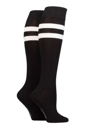 Ladies 2 Pair SOCKSHOP Plain and Patterned Bamboo Knee High Socks with Smooth Toe Seams Sport Stripe 4-8
