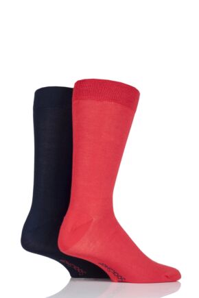 Mens 2 Pair SOCKSHOP Plain Bamboo Socks with Smooth Toe Seams Red 12-14
