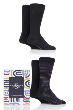 Mens 4 Pair SOCKSHOP Gift Boxed Bamboo Colour Burst Socks