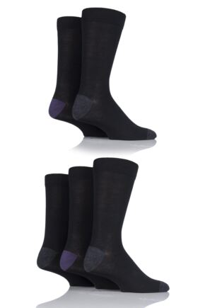 Mens 5 Pair SOCKSHOP Plain, Striped and Patterned Bamboo Socks Black Heel and Toe 7-11