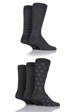 Mens 5 Pair SOCKSHOP Plain, Striped and Patterned Bamboo Socks Grey Pattern 7-11