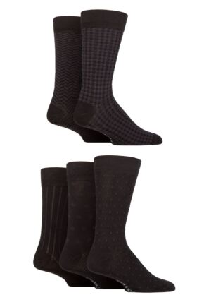 Mens 5 Pair SOCKSHOP Plain, Striped and Patterned Bamboo Socks Black / Dark Grey 7-11