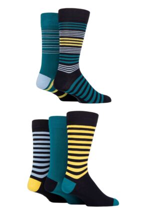 Mens 5 Pair SOCKSHOP Plain, Striped and Patterned Bamboo Socks