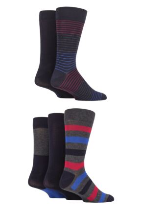 Mens 5 Pair SOCKSHOP Plain, Striped and Patterned Bamboo Socks
