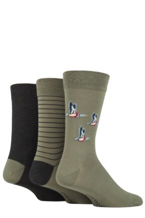 Men's 3 Pair SOCKSHOP Plain, Patterned, Striped and Heel & Toe Bamboo Socks Olive 7-11 Mens
