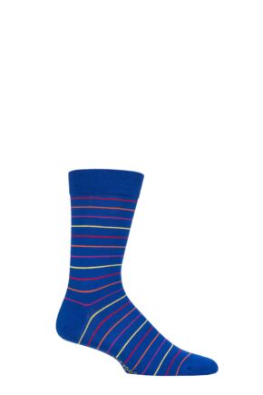 SOCKSHOP 1 Pair Striped Colour Burst Bamboo Socks with Smooth Toe Seams Blue Monday 7-11