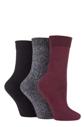 Ladies 3 Pair SOCKSHOP Plain Cotton and Glitter Lurex Boot Socks Beetroot 4-8 Ladies