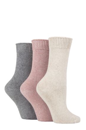 Ladies 3 Pair SOCKSHOP Plain Cotton and Glitter Lurex Boot Socks