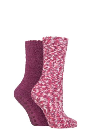 Ladies 2 Pair SOCKSHOP Cosy Slipper Socks with Grip Winter Berry 4-8 Ladies
