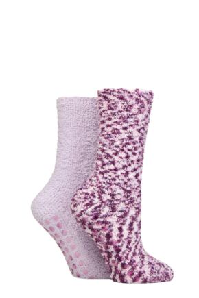 Ladies 2 Pair SOCKSHOP Cosy Slipper Socks with Grip