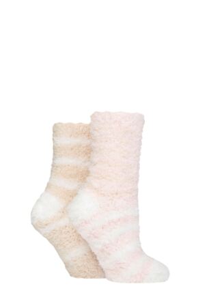 Ladies 2 Pair SOCKSHOP Fluffy and Cosy Leisure Socks Shetland / Pink 4-8 Ladies