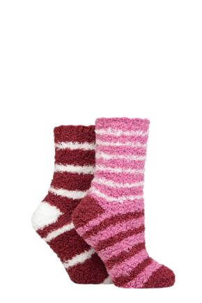 Ladies 2 Pair SOCKSHOP Fluffy and Cosy Leisure Socks Smokey Pink 4-8