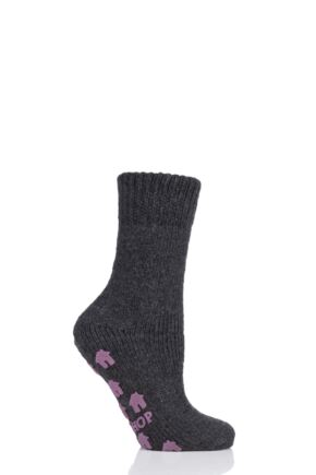 SOCKSHOP 1 Pair Natural Home Slipper Socks Charcoal 4-8 Ladies