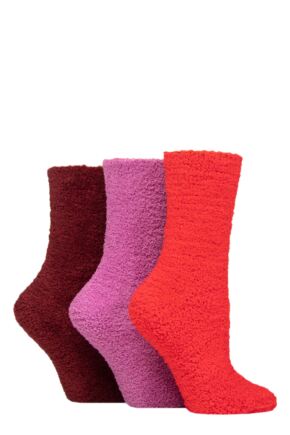 Ladies 3 Pair SOCKSHOP Super Cosy Socks  Crimson 4-8