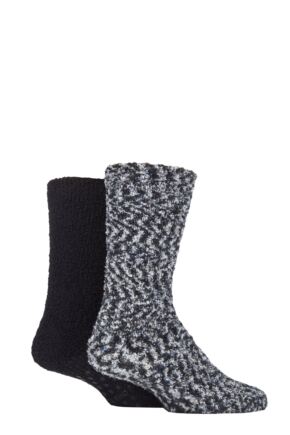 Men's 2 Pair SOCKSHOP Cosy Slipper Socks with Grip Grey / Black 12-14 Mens