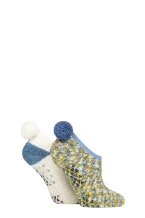 Ladies 2 Pair SOCKSHOP Pom Pom Mary Jane Socks Spanish Moss 4-8