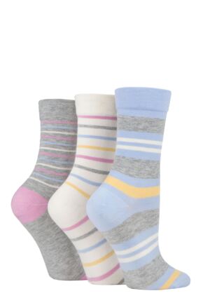 Ladies 3 Pair SOCKSHOP Gentle Bamboo Socks with Smooth Toe Seams in Plains and Stripes