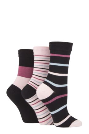 Ladies 3 Pair SOCKSHOP Gentle Bamboo Socks with Smooth Toe Seams in Plains and Stripes Dust Stripes 4-8 Ladies