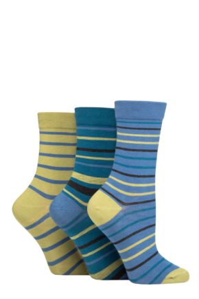 Ladies 3 Pair SOCKSHOP Gentle Bamboo Socks with Smooth Toe Seams in Plains and Stripes Spanish Moss 4-8