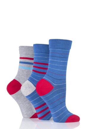 Ladies 3 Pair SOCKSHOP Gentle Bamboo Socks with Smooth Toe Seams in Plains and Stripes Alpine Red 4-8 Ladies