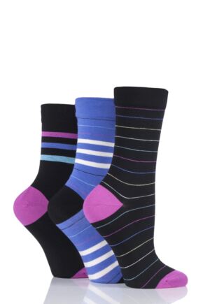 Ladies 3 Pair SOCKSHOP Gentle Bamboo Socks with Smooth Toe Seams in Plains and Stripes Neon Lights 4-8 Ladies