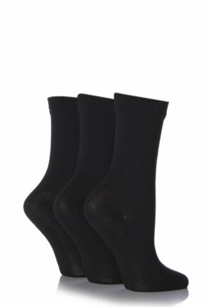 Ladies 3 Pair SOCKSHOP Gentle Bamboo Socks with Smooth Toe Seams in Plains and Stripes Black 7-11 Ladies