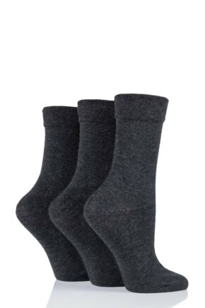 Ladies 3 Pair SOCKSHOP Gentle Bamboo Socks with Smooth Toe Seams in Plains and Stripes Grey