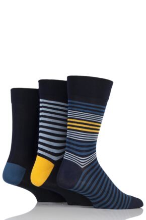 Mens 3 Pair SOCKSHOP Comfort Cuff Gentle Bamboo Striped Socks with Smooth Toe Seams Cosmic Blue / Dark Amethyst 7-11 Mens