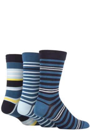 Mens 3 Pair SOCKSHOP Comfort Cuff Gentle Bamboo Striped Socks with Smooth Toe Seams Dream Blue 7-11