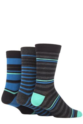 Mens 3 Pair SOCKSHOP Comfort Cuff Gentle Bamboo Striped Socks with Smooth Toe Seams Peacock 7-11