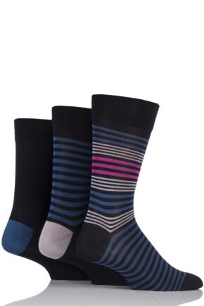 Mens 3 Pair SOCKSHOP Comfort Cuff Gentle Bamboo Striped Socks with Smooth Toe Seams Teal Jewel / Black 7-11 Mens