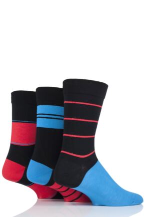Mens 3 Pair SockShop Gentle Grip Bamboo Striped and Plain Socks with Smooth Toe Seams