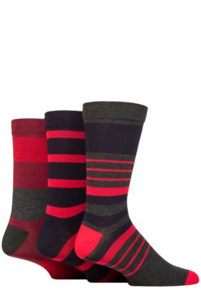 Mens 3 Pair SOCKSHOP Comfort Cuff Gentle Bamboo Striped Socks with Smooth Toe Seams Cabernet 7-11