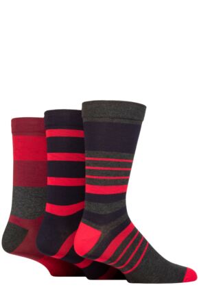 Mens 3 Pair SOCKSHOP Comfort Cuff Gentle Bamboo Striped Socks with Smooth Toe Seams Cabernet 12-14