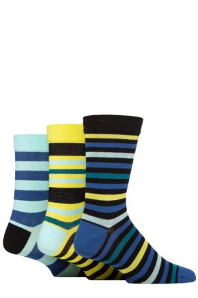 Mens 3 Pair SOCKSHOP Comfort Cuff Gentle Bamboo Striped Socks with Smooth Toe Seams Lime 7-11