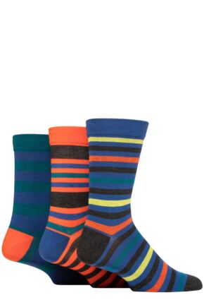 Mens 3 Pair SOCKSHOP Comfort Cuff Gentle Bamboo Striped Socks with Smooth Toe Seams Mandarin 7-11