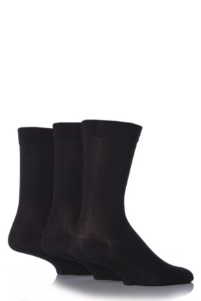 Mens 3 Pair SOCKSHOP Comfort Cuff Plain Gentle Bamboo Socks with Smooth Toe Seams Black 12-14