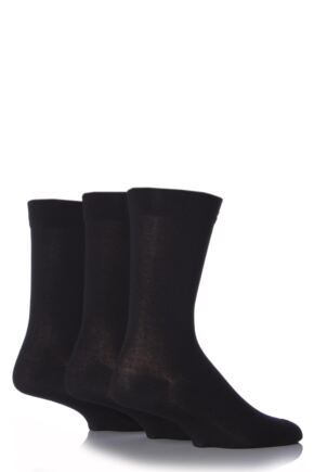 Mens 3 Pair SOCKSHOP Comfort Cuff Plain Gentle Bamboo Socks with Smooth Toe Seams Black 7-11