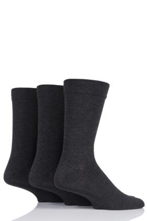Mens 3 Pair SOCKSHOP Comfort Cuff Plain Gentle Bamboo Socks with Smooth Toe Seams Grey 12-14