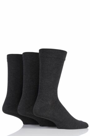 Mens 3 Pair SOCKSHOP Comfort Cuff Plain Gentle Bamboo Socks with Smooth Toe Seams Grey 7-11