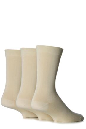 Mens 3 Pair SOCKSHOP Comfort Cuff Plain Gentle Bamboo Socks with Smooth Toe Seams Natural 12-14