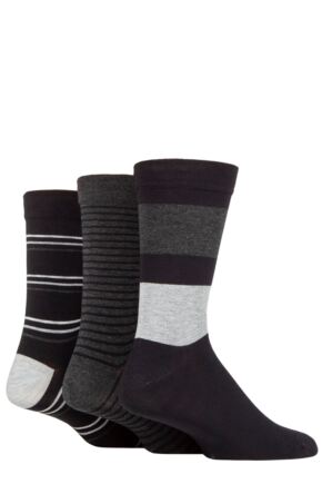 Mens 3 Pair SOCKSHOP Comfort Cuff Gentle Bamboo Striped Socks with Smooth Toe Seams Monochrome 7-11