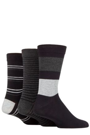 Mens 3 Pair SOCKSHOP Comfort Cuff Gentle Bamboo Striped Socks with Smooth Toe Seams