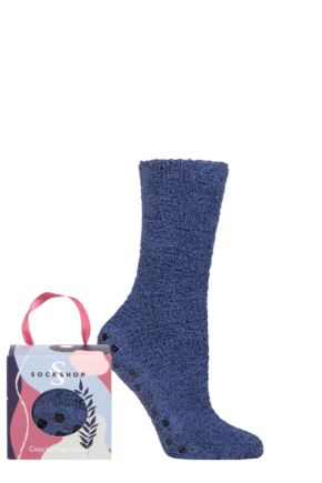 Ladies 1 Pair SOCKSHOP Chenille & Cosy Gift Boxed Socks Blue 4-8 Ladies