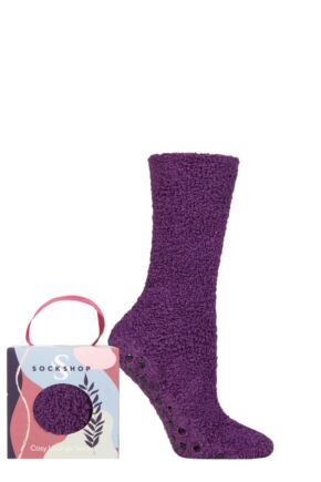 Ladies 1 Pair SOCKSHOP Chenille & Cosy Gift Boxed Socks Purple 4-8 Ladies