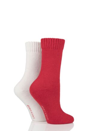 Ladies 2 Pair SOCKSHOP Wool Mix Striped and Plain Boot Socks